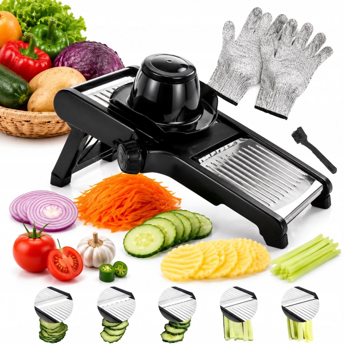 Merkloze Mandoline Groentesnijder met Scherpe Instelbare Bladen