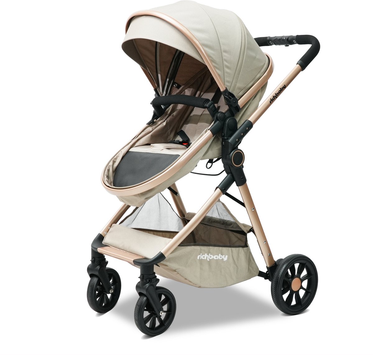 MODFU-Kinderwagen-2-In-1-Reiswieg-Omkeerbare-Zitting-Verstelbare-Kap-Apricot-Cream