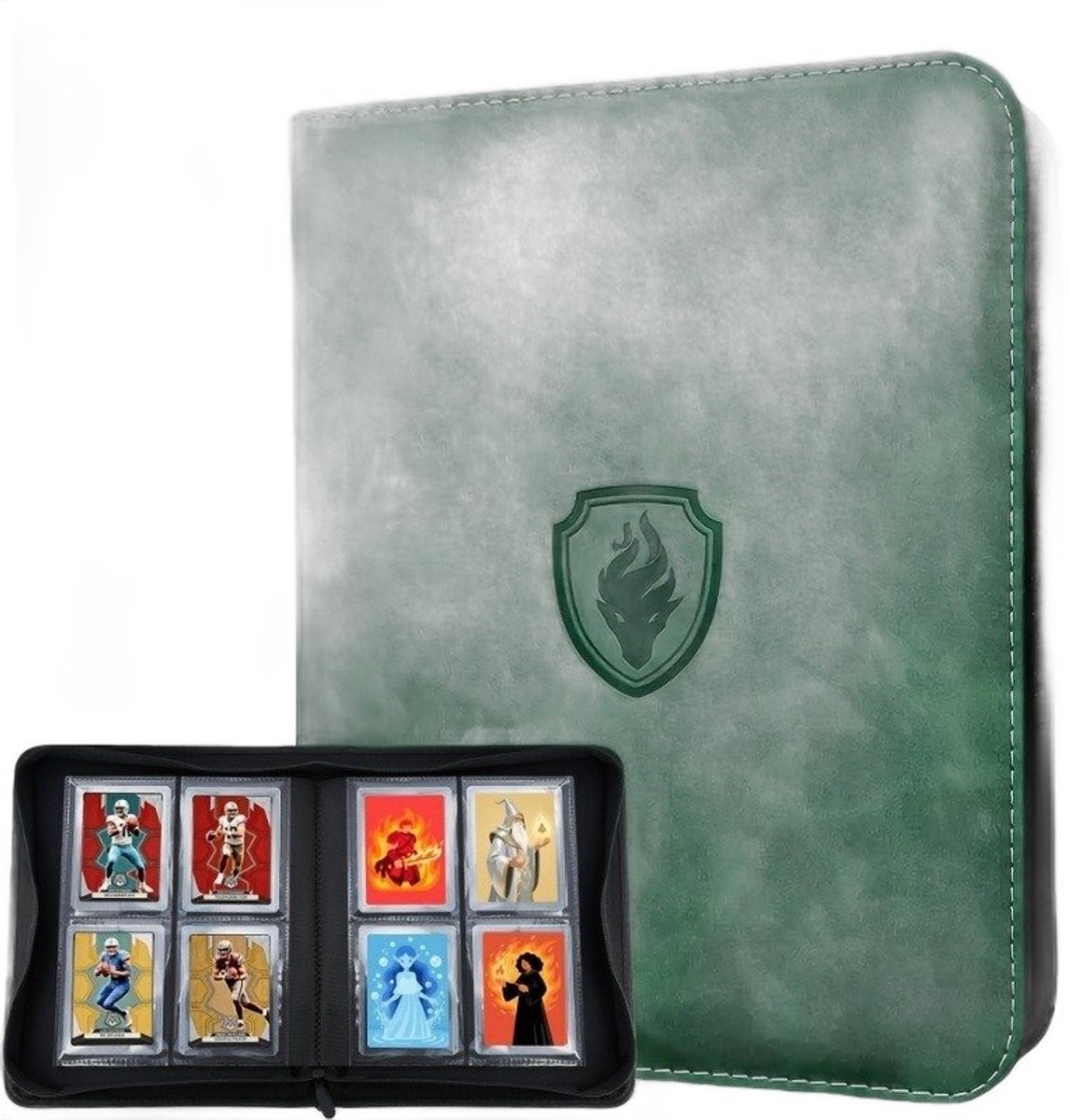 Currero Toploader Binder - Verzamelmap Kaarten - Geschikt voor Pokemon - 4 Pocket - 9 Pocket - 12 Pocket - Trading Card Map - Toploadermap - Donkergroen