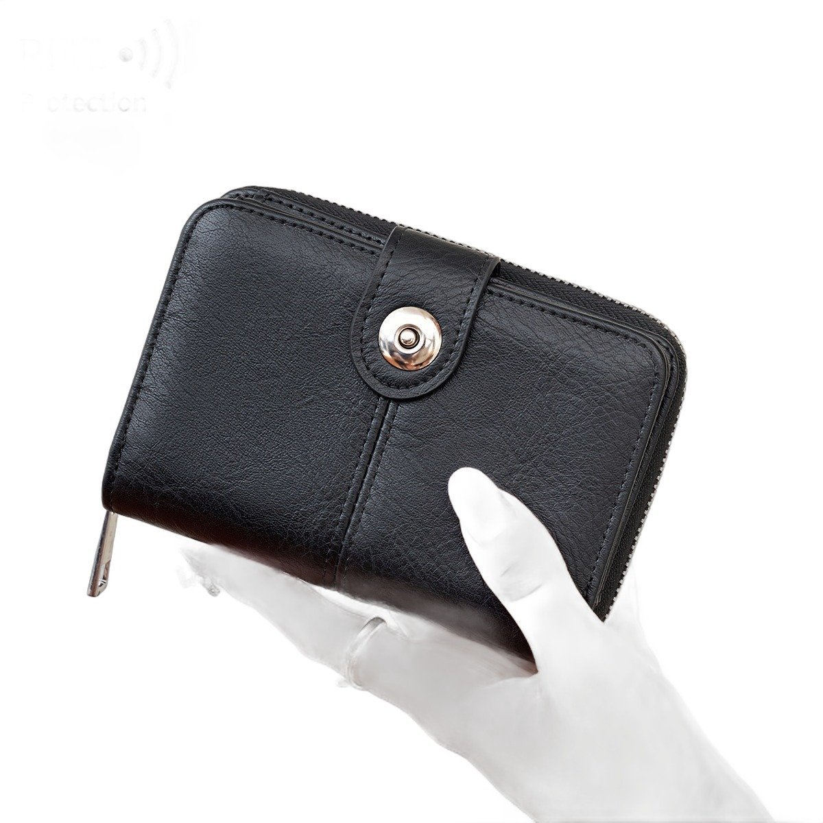 Currero Portomonee - Portemonnee Dames & Heren - RFID Anti Skim - Pasjeshouder - Klein Model - Met Rits - Kunstleer - Zwart