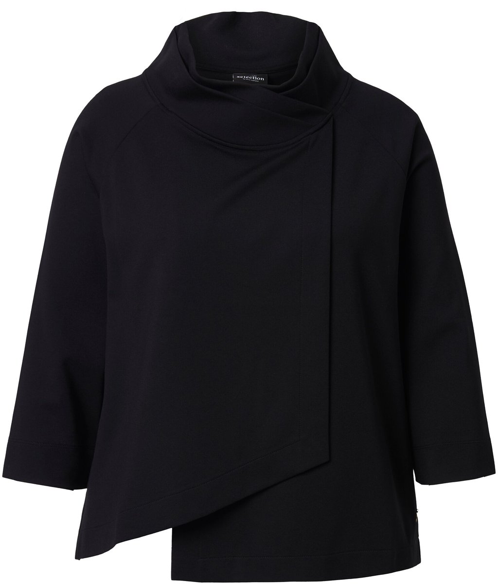 Ulla Popken - Dames - Punto sweatshirt A-lijn opstaande kraag 3/4-mouw - Zwart - Maat 46+