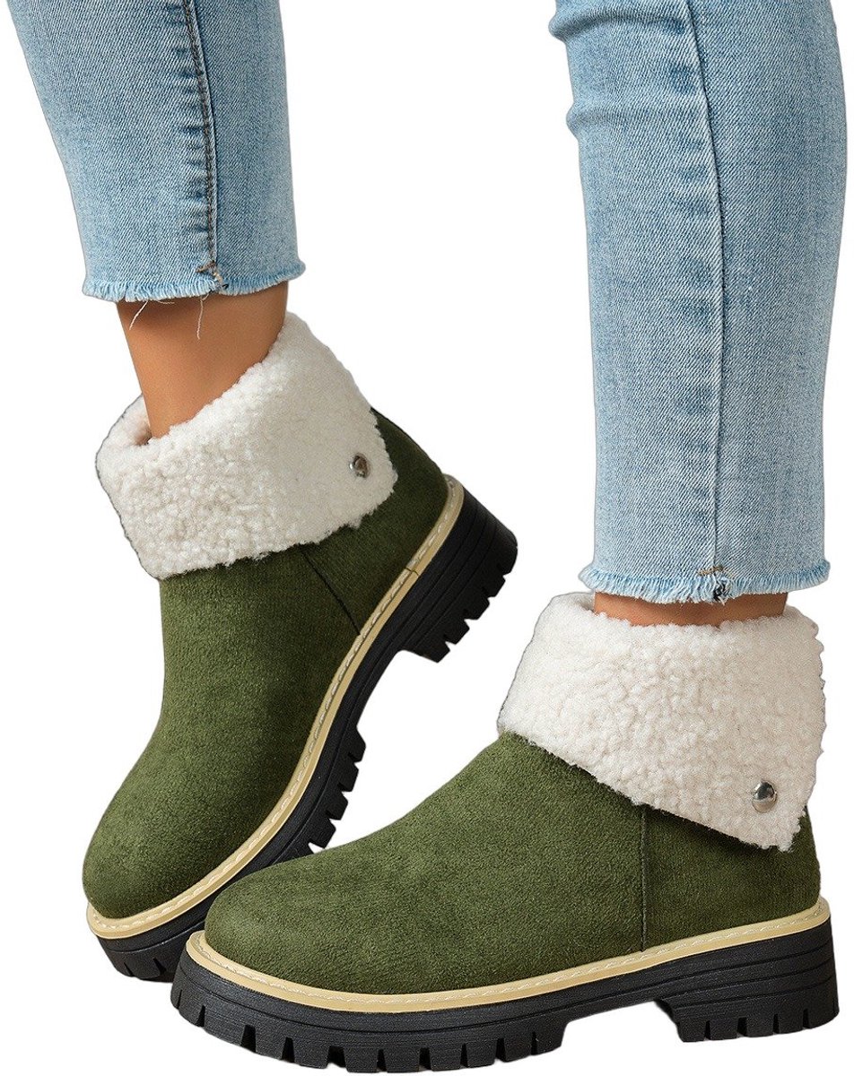 Currero Snowboots Dames Sneeuwlaarzen Dames Winterlaarzen Gevoerde Winterschoenen Waterdicht Antislip Zool Warm Gevoerd Wandellaarzen Winter Groen