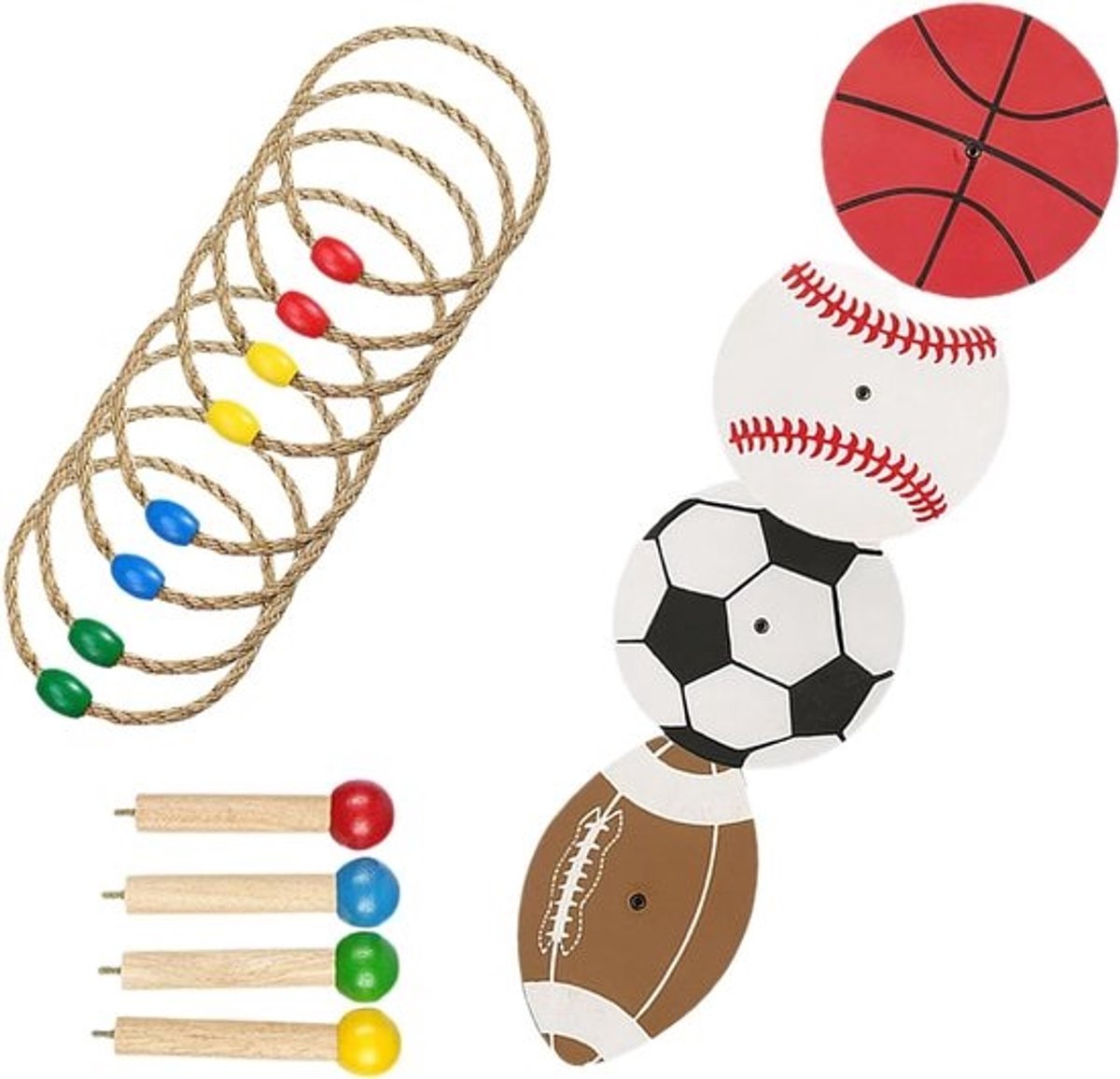 Ring Werpspel - Touwring Gooi Set - Buiten Spelen - Stevige Houten Basis - 25 x 15 x 10 cm