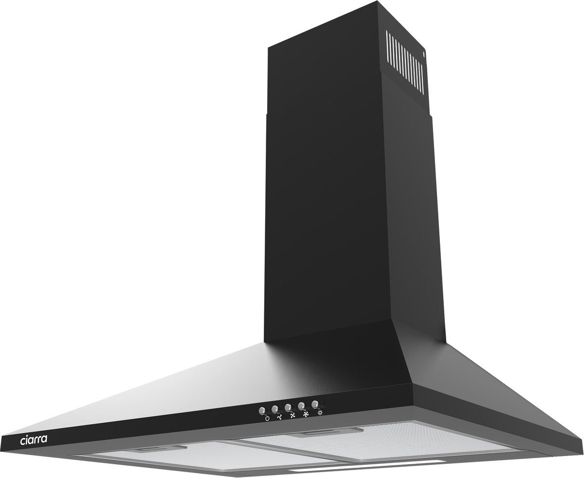 CIARRA CAB6201A - Afzuigkap 60 cm Wandkap 370 m³/u Recirculatie & Luchtafvoer - 3 Standen met LED - Zwart