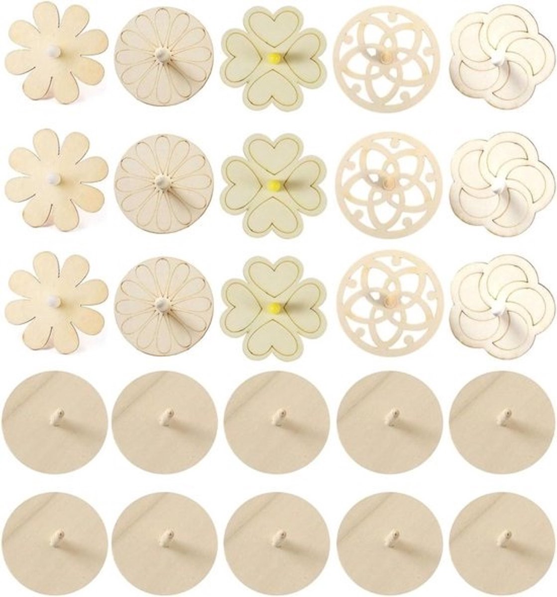 Houten Tol Set - Draaitol Speelgoed - Creatief Knutselen - Natuurlijk Hout - 25 stuks - Natuurlijk Hout