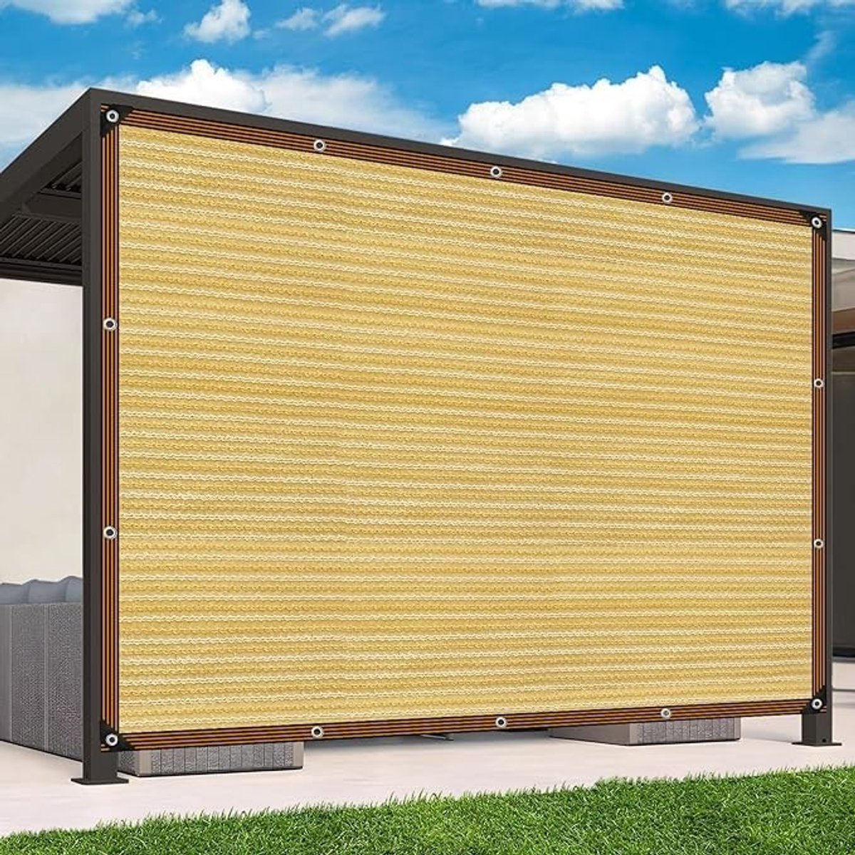 PolkaHome Schaduwnet 90% met oogjes 1x2m - Beige Zonnescherm voor Tuin, Pergola, Kas en Camping