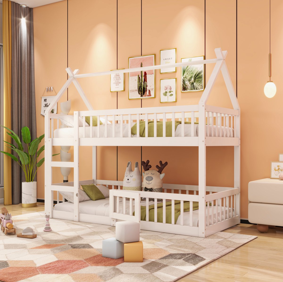 REDOM - Kinder stapelbed met loft ontwerp - Ingebouwde trap - Veiligheidshekken en open deur - Modern - Kinderkamer - Hout - 90 x 200 cm
