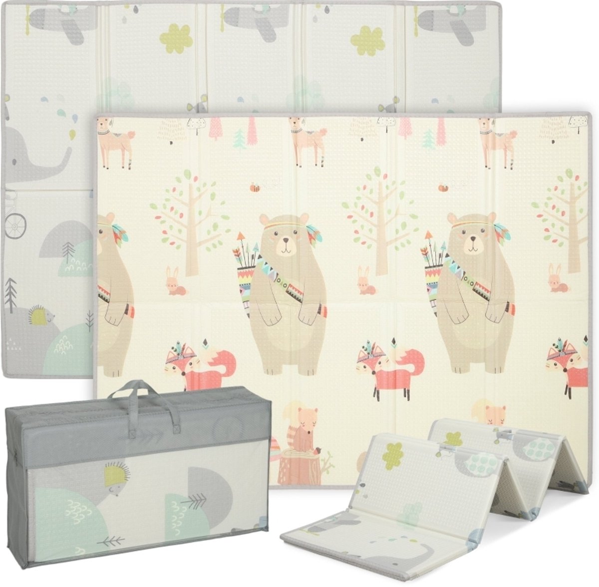 MODFU-Baby Speelmat-Dubbelzijdig-Dierenmotief-Antislip-Schuimstof-Opvouwbaar