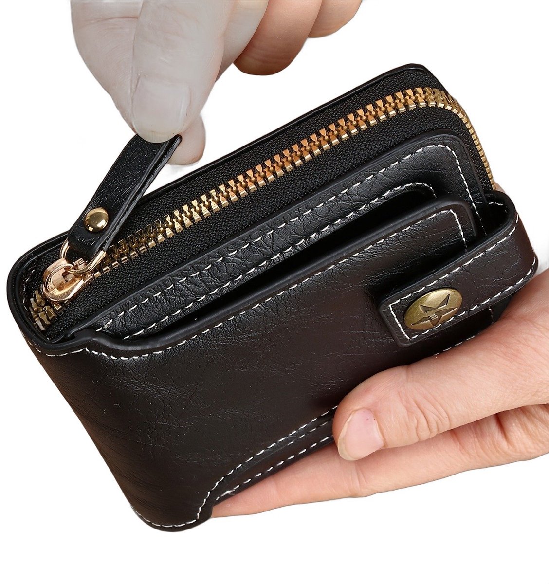 Currero Portomonee - Portemonnee Dames & Heren - RFID Anti Skim - Pasjeshouder - Klein Model - Met Rits - Kunstleer - Zwart