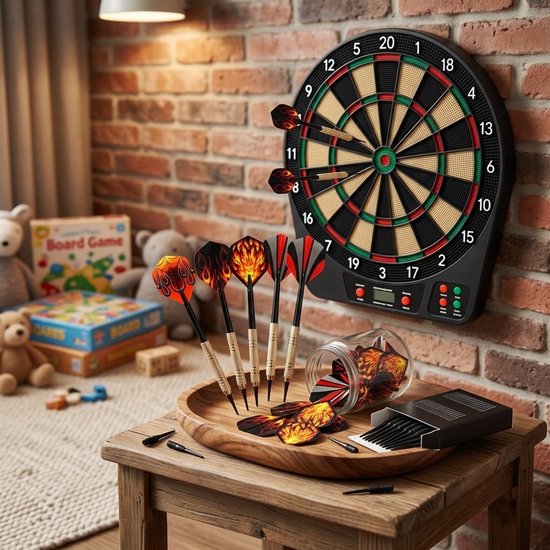 12 stuks dartpijlen soft tip – zwart goudkleurig rood oranje – dartpijlen set met vlam patroon – inclusief verwisselbare flights en zwarte kunststof dartpunten — afbeelding 2