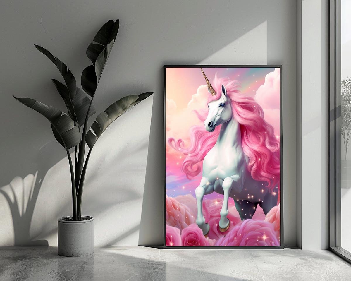 Roze Eenhoorn - Pink Unicorn - Eenhoorn - Kinder - - Wanddecoratie - posters - formaat 70x100cm - L776WV