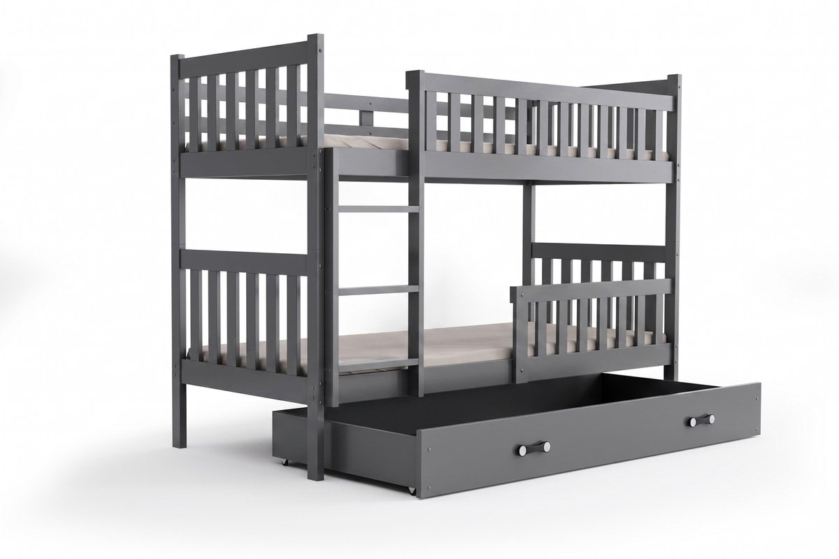 BMS KUBUŚ 90x190 youth bunk bed with mattress and drawer, graphite