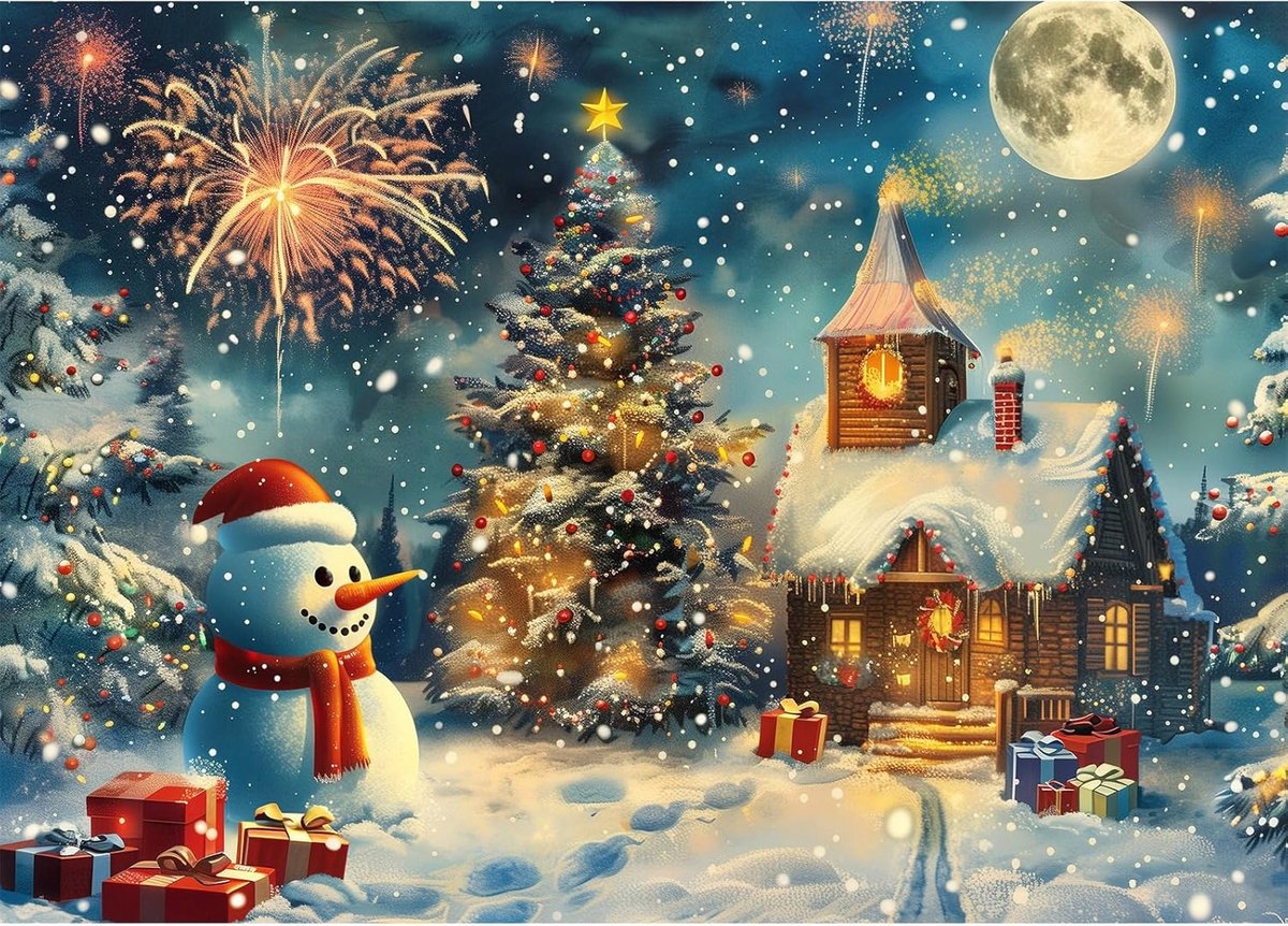 Kerstpuzzel 1000 Stukjes - Sneeuwpop met Kerst (70x50cm)