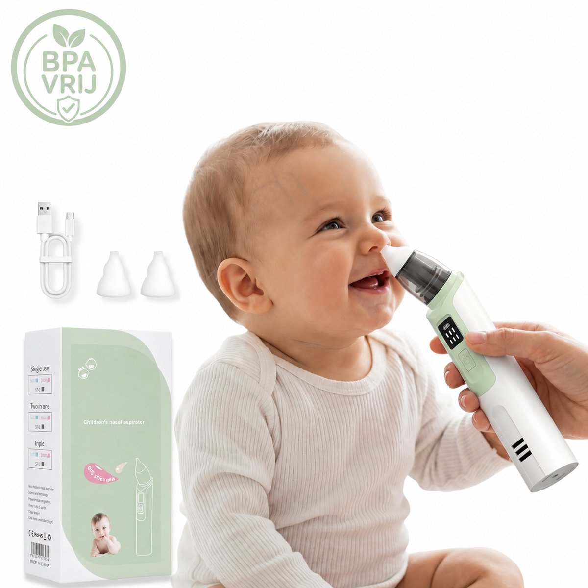 BlueTime® Neusreiniger Baby - Verstelbare Neuszuiger - BPA-vrije Snotzuiger - Neuspeer met 2 Zachte Wasbare Tips - Neus Douche Elektrisch - Nasal Aspirator