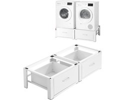 Wasmachineonderstel, 290 mm Hoog, Verhoger met Lade, Draagvermogen 150 kg, Antislipvoetjes, Stalen Onderstel voor Wasdroger, Sokkel, Universeel Compatibel, Wit, 2-Pack
