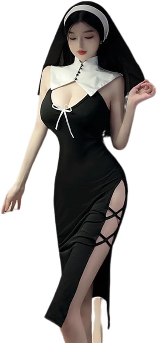 cosplay non ondergoed ondeugende anime meid hoge split sexy jurk (zwart)