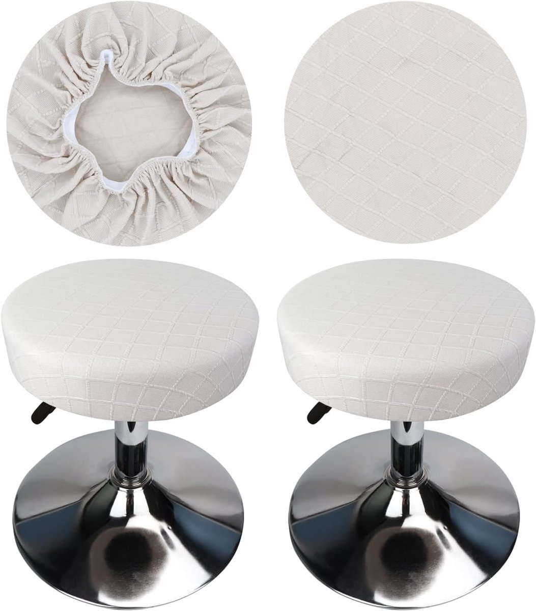 Krukhoezen Ronde Diameter 30-40 cm Ronde Barkrukhoezen Elastisch Kreukvrij Wasbaar en Stofdicht (2, Wit)