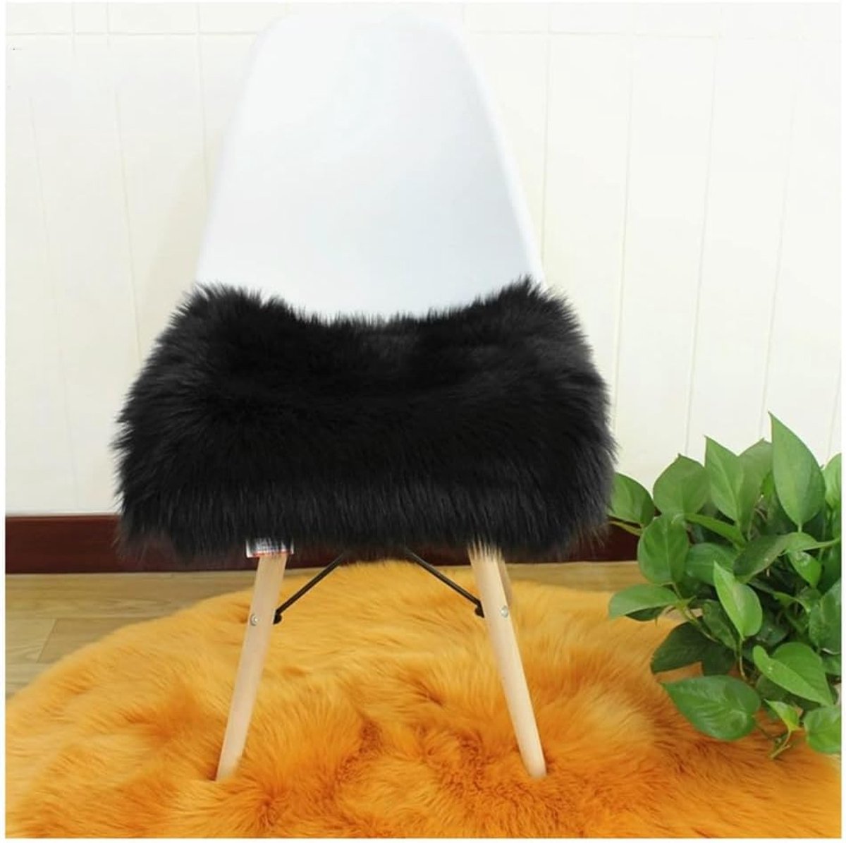 zitkussen faux lamsvacht schapenvacht tapijt lamsvacht tapijt langharig bontlook pluizige stoelkussen sofa-overtrek bonttapijt vloertapijt zitvacht voor stoel woonkamer 50x50cm