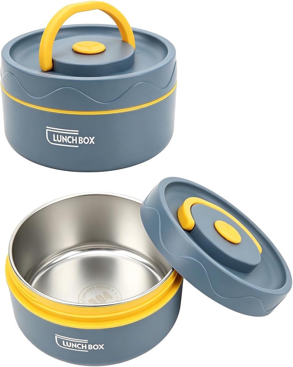 lunchbox 420 ml 304 roestvrij staal dubbellaags draagbare ronde thermische lunchbox Donkerblauw Magnetrontype Kinderen Volwassen Jongens School Kantoor Outdoor (深海蓝)