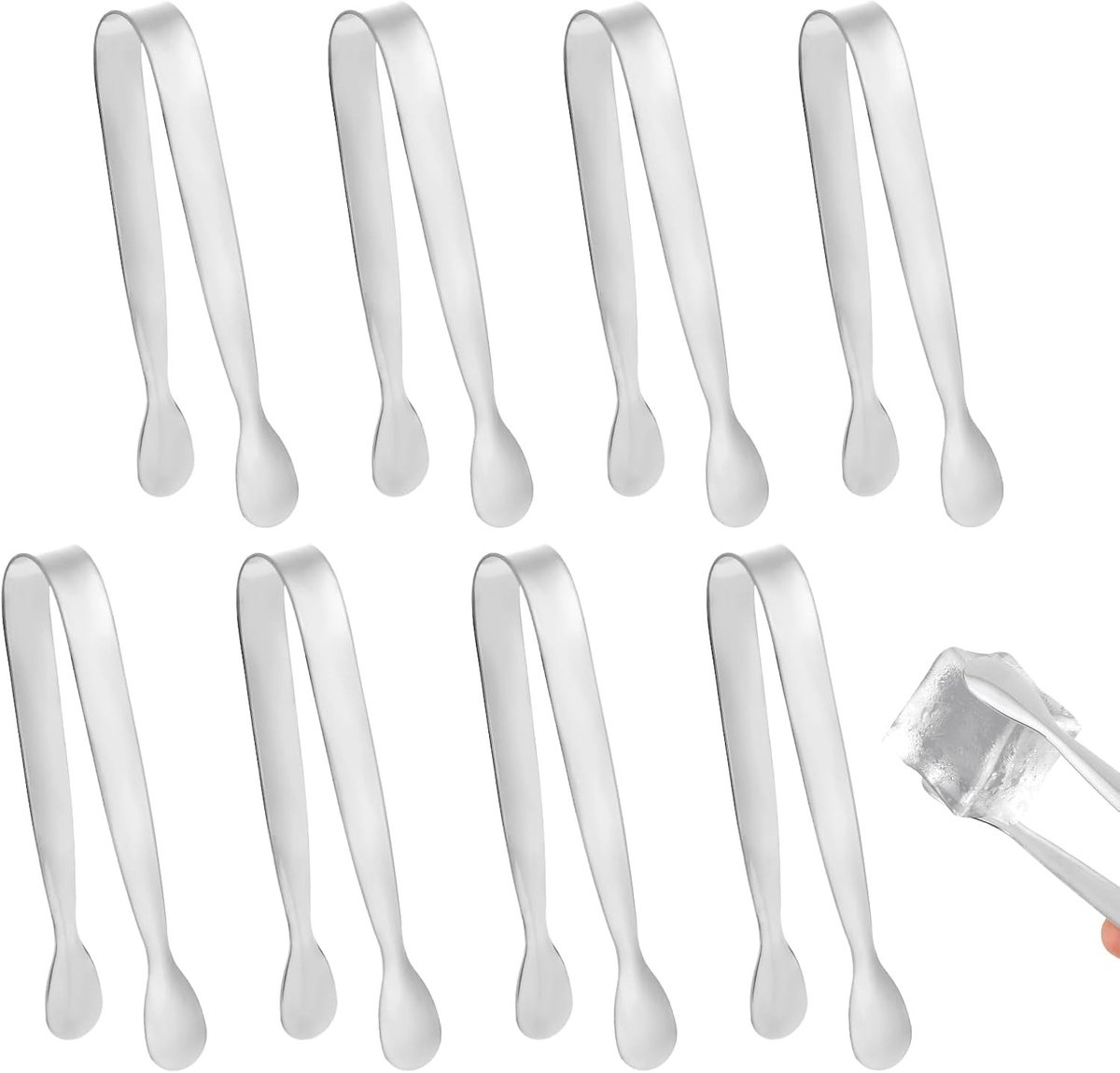 Set van 8 Mini Metalen Tangen van 11 cm - RVS Keukenhulp voor Voedsel, IJsblokjes en Suikerblokjes bij Buffet en Theepartijen