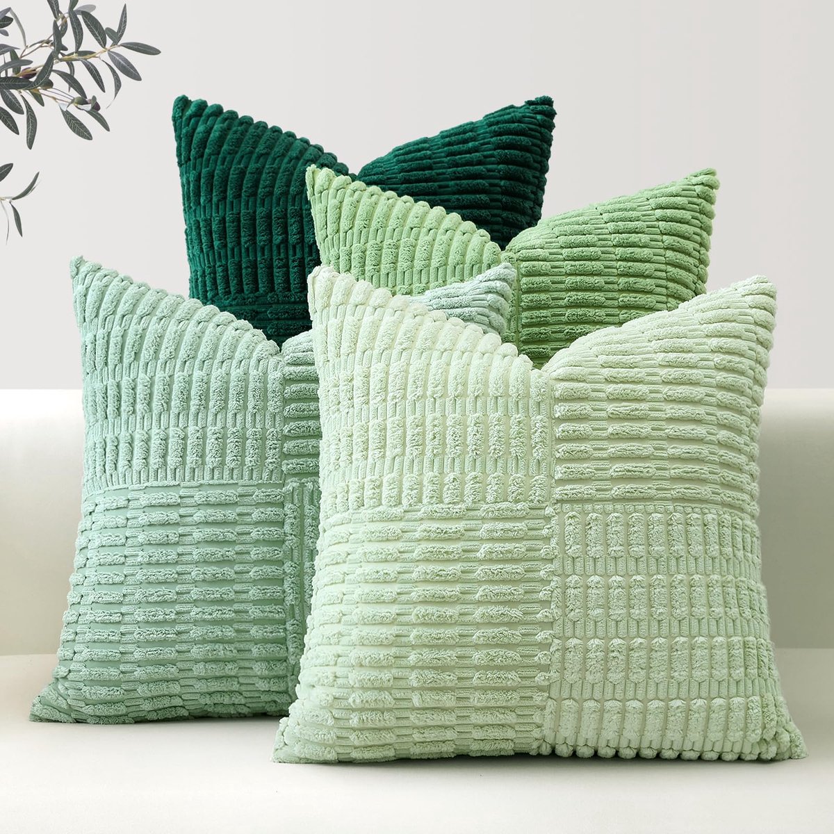 Famanu Set van 4 kussenslopen, kruis strepen patroon kussensloop sofakussen sierkussen patchwork design boho sierkussenovertrekken decoratieve kussenhoes voor woonkamer (40 x 40 cm wit