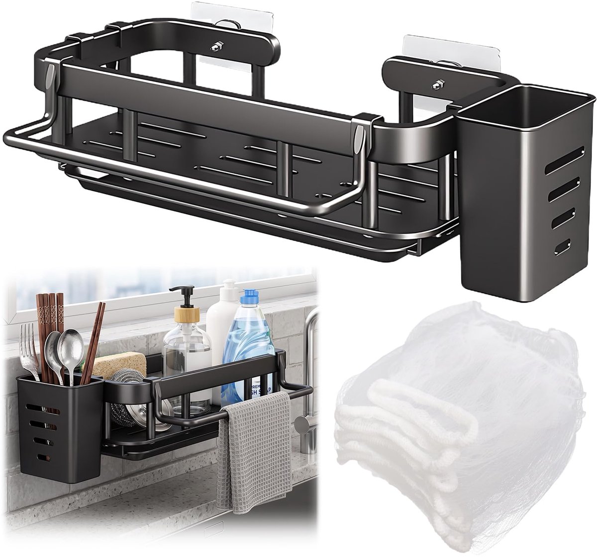 Famanu – Spoelbakorganizer, keuken, zonder boren, set met 25 afvoerzeefjes