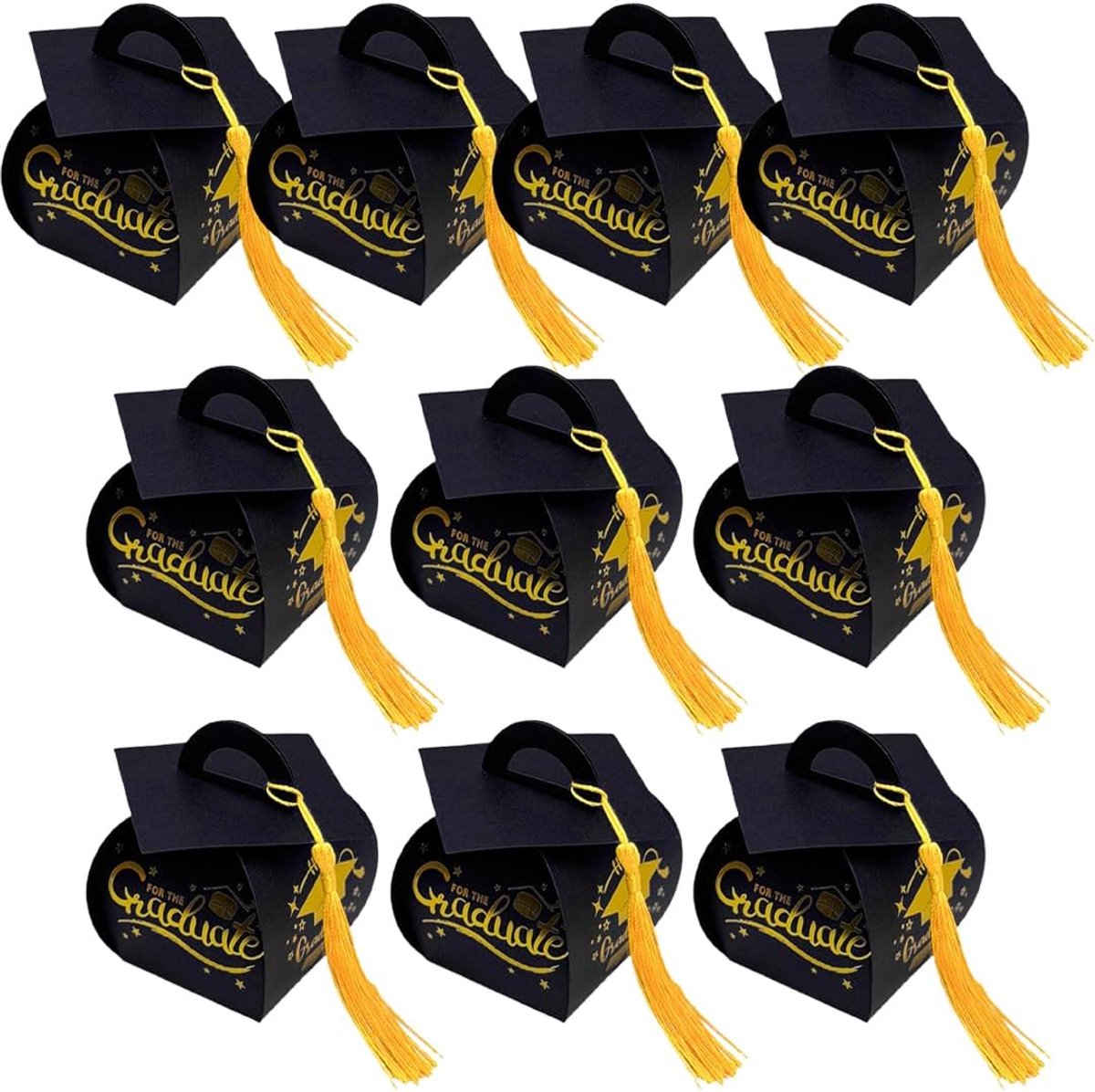 10 dozen voor snoep, doktershoed, zwart, goud, geschenkdozen voor feestjes, tafeldecoratie, universiteitsceremonies