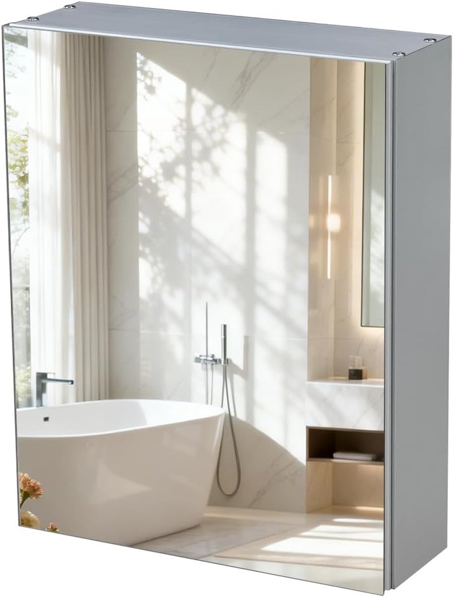 medicijnkast met spiegel, zilveren aluminium frame