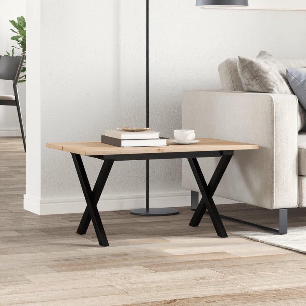 Eettafel met Natuurlijk Houten Blad, met Zwart Metalen Frame, Vierkante Keukentafel in Industriële Stijl, Toepasbaar in Kleine Ruimtes, Ontbijthoekjes en Eetkamermeubilair (80x50x40 cm #50)