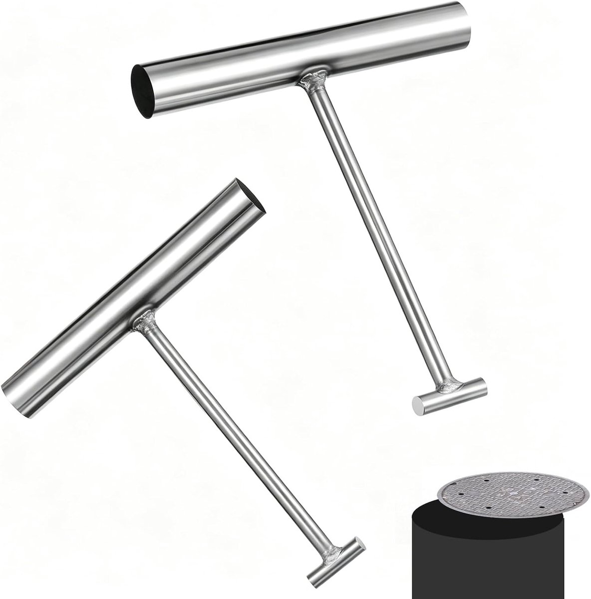 Set van 2 robuuste T-greephaken van roestvrij staal voor afvoerputdeksels - 160 mm T-greephaak - 2 stuks - 15*16cm