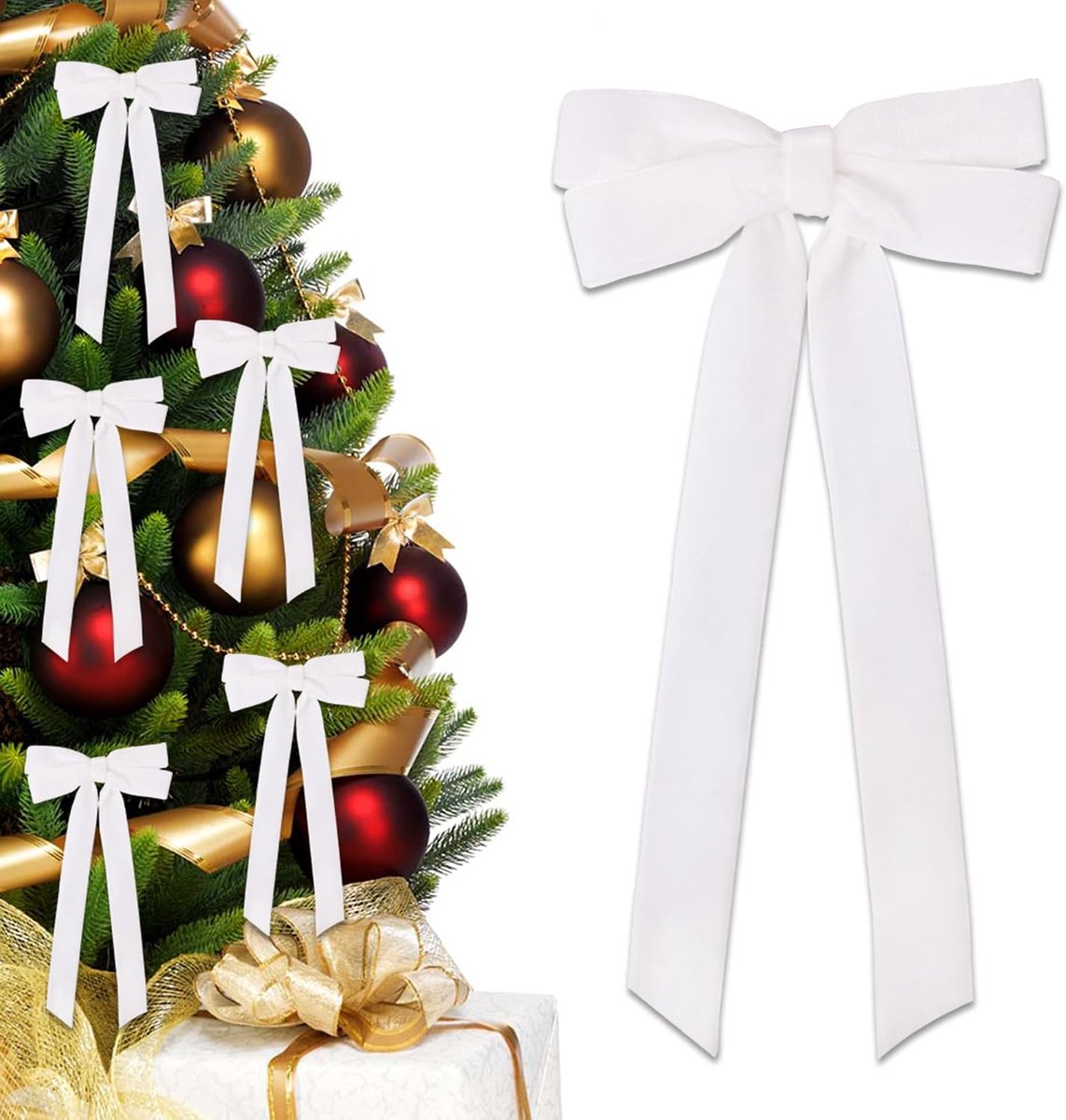 Strikken, kerststrikken, kerststrikken, kerstboog, kerstboomdecoratie, strik voor kerstboom, wit, 24 stuks