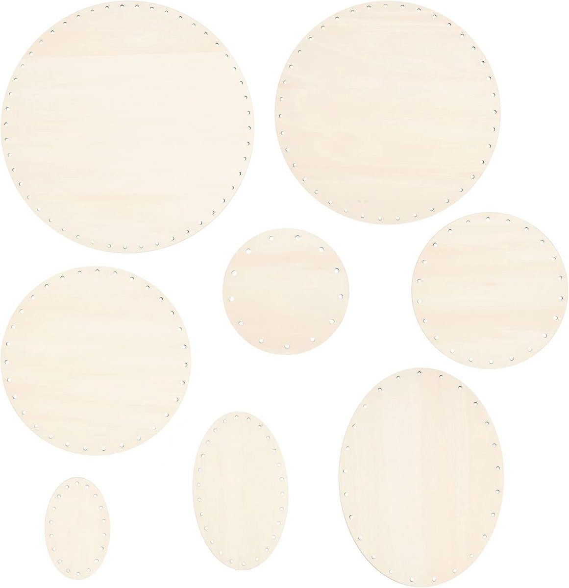 8 Stuks Wicker Bodems voor Riet, 8 Stijlen Ronde/Ovale Houten Mand met 3mm Voorgeboorde Gaten voor DIY Vloermanden en Pennenhouders