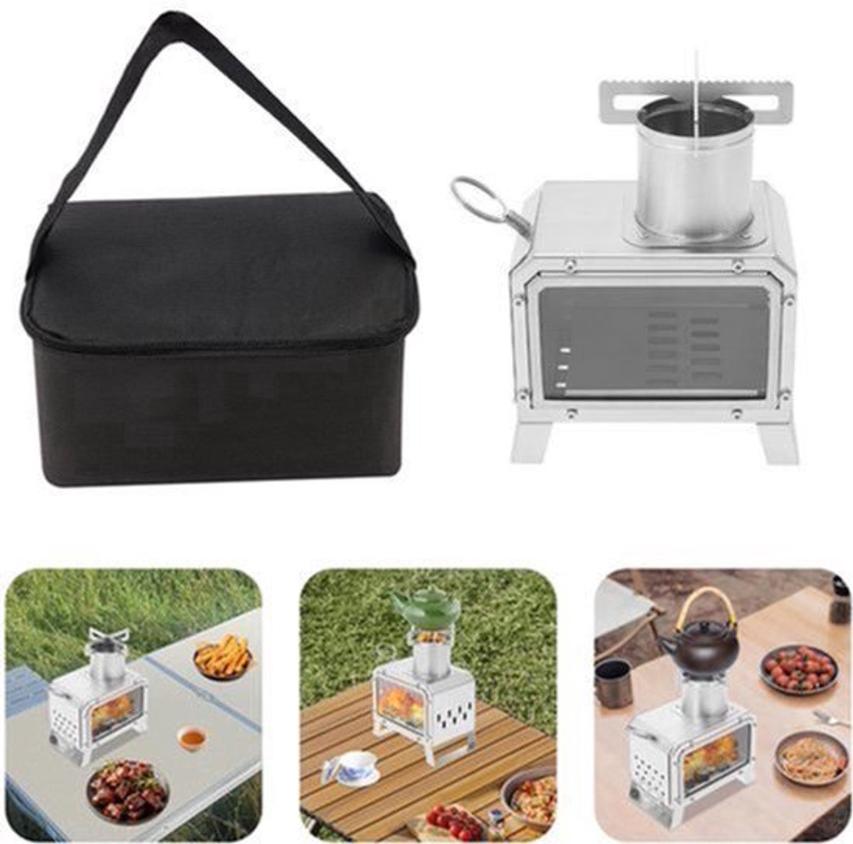 Houtkachel Campingkachel Lichtgrijs - Roestvrij Staal - Compact 18.5 cm Lengte - Voor Buiten Kamperen Picknicken - Draagbare Brander