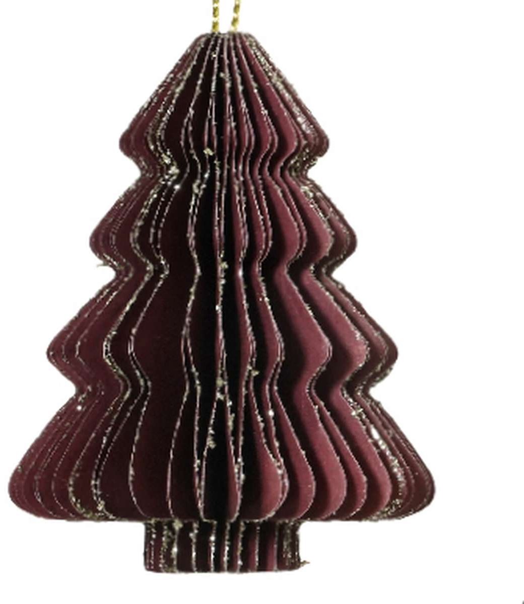 Kaemingk Kersthanger Kerstboom Maroon Glitter 6 cm Papier