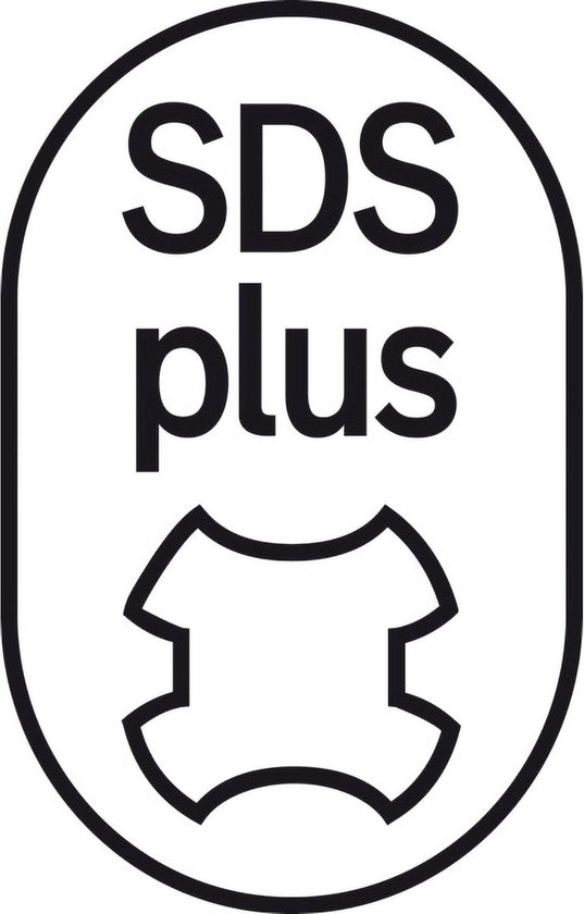 Een zwart-wit logo dat 'SDS plus' weergeeft boven een symbool van een boor.