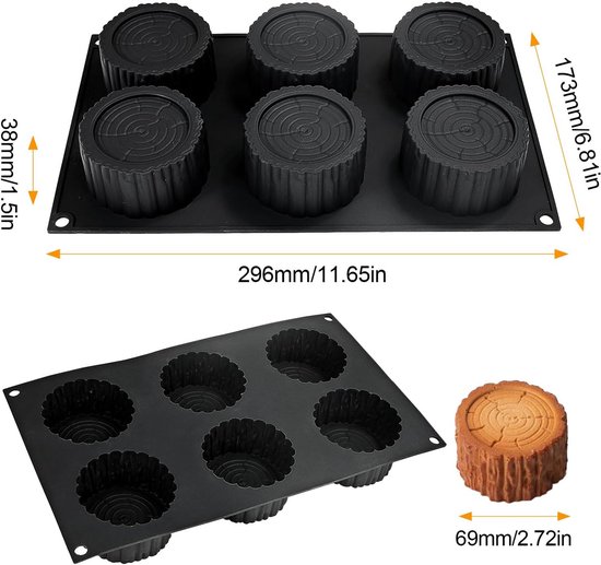 boomstronkvorm, zwart, geschikt voor levensmiddelen voor taarten en kaarsen, 20 x 10 cm met schorsstructuur, eenvoudig uit de vorm, bakaccessoires — afbeelding 2
