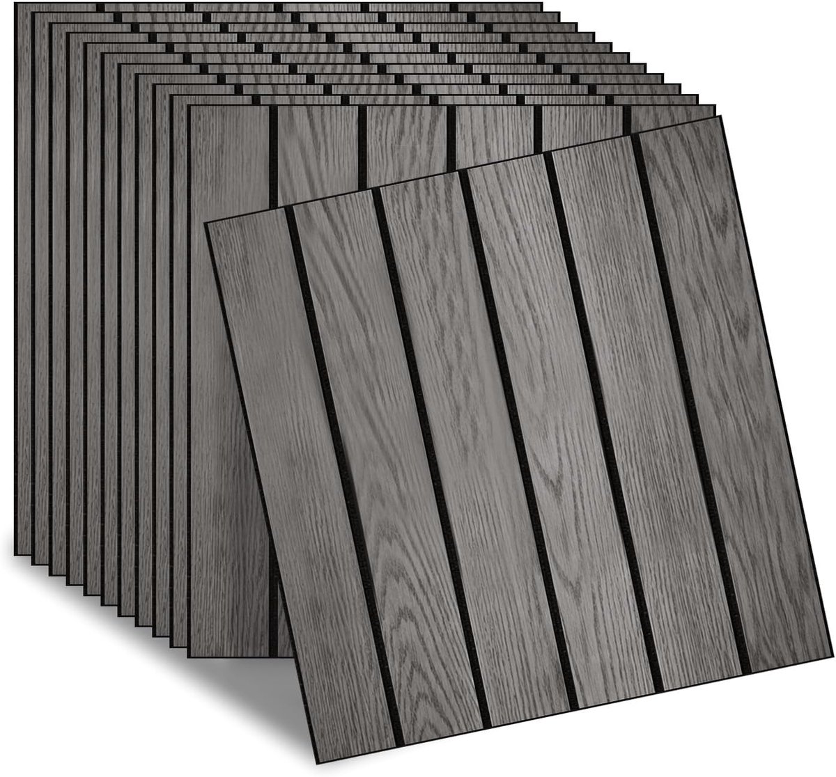 zelfklevend, houtlook, 30 x 30 cm, geluidsisolerende panelen van pvc, geluidsisolerend, hout, wandpanelen, decoratieve wandbekleding van pvc, voor woonkamer, open haard (walnoot donker)