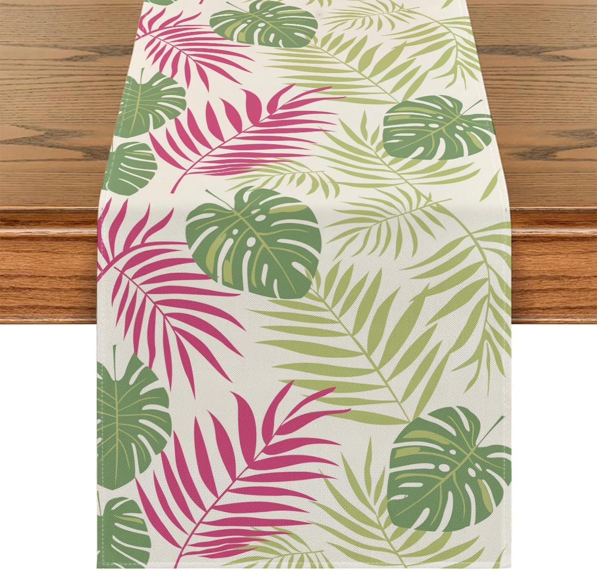 Tafelloper, kleurrijk, stof, voor woonkamer, linnen, zomer, 40 x 140 cm, tafelloper, tropische bladeren, modern, decoratie, bruiloft, platteland, rechthoekig, voor keuken, binnen, lente