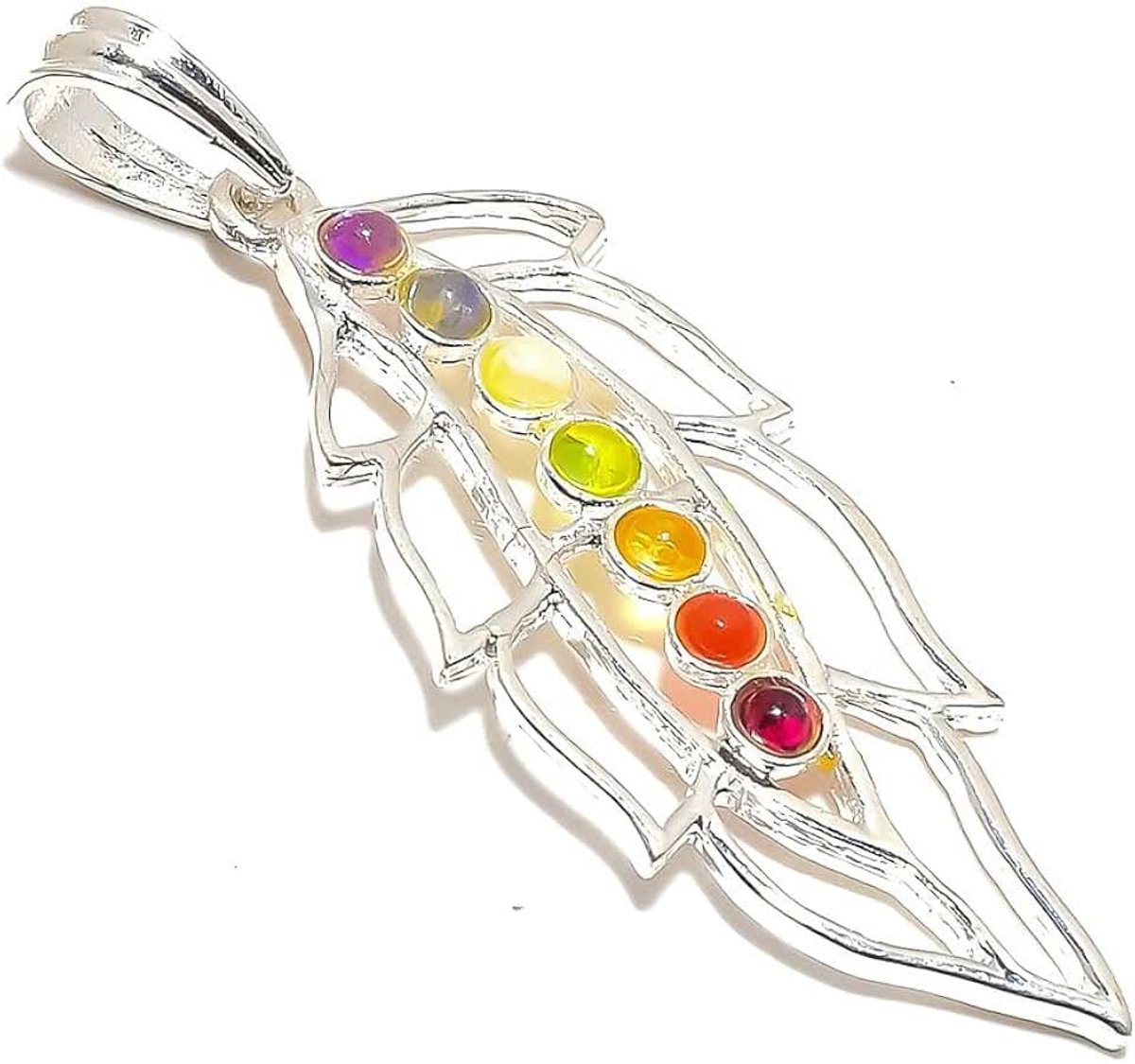 Carnelian, Citrine, Amethyst Quartz Multi-Stone Handmade Pendant 2-2.5" Long For Girls Woman's Sterling Silver Plated Jewelry From Kashish