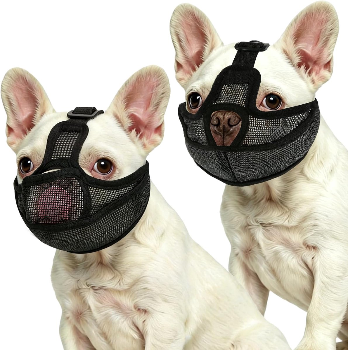 2 stuks muilkorf Franse bulldog, anti-giftige aas, muilkorf voor kleine honden, verstelbare muilkorf met netweefsel, voedselbescherming voor honden met korte snaar, anti-bijten, kauwen en blaffen