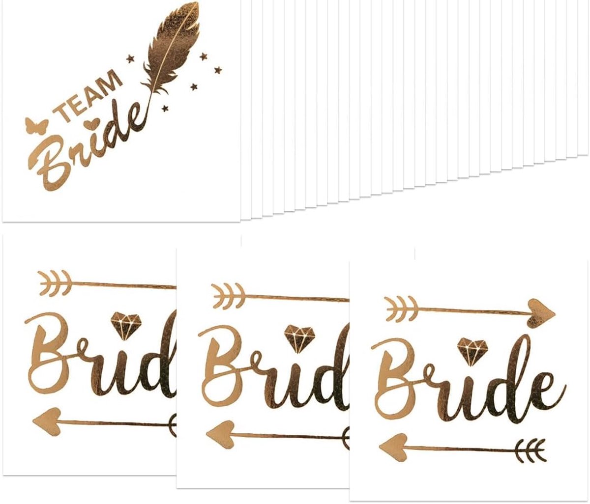33 stuks tatoeages vrijgezellenfeest tattoo set team bride goud voor vrienden bruid tijdelijke tatoeages team bride