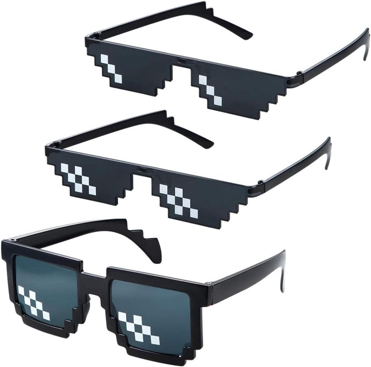 Life zonnebril, 3-pack grappige mozaïekbril, Thuglife zonnebril, fotorekwisieten, zonnebril, MLG glas, 8-bit-stijl, bril voor mannen, vrouwen, kinderen, feestdecoratie, zwart