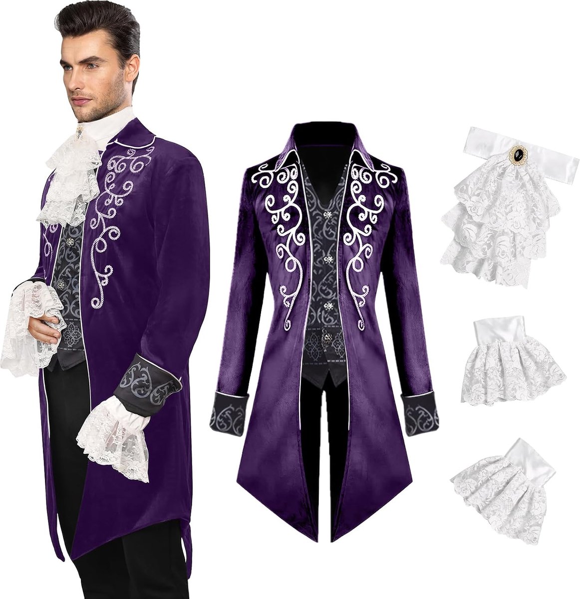 Kostuum voor heren: steampunk-jas, gothic, overjas, Victoriaanse jas voor heren, Halloween, piraten, vampier, cosplay