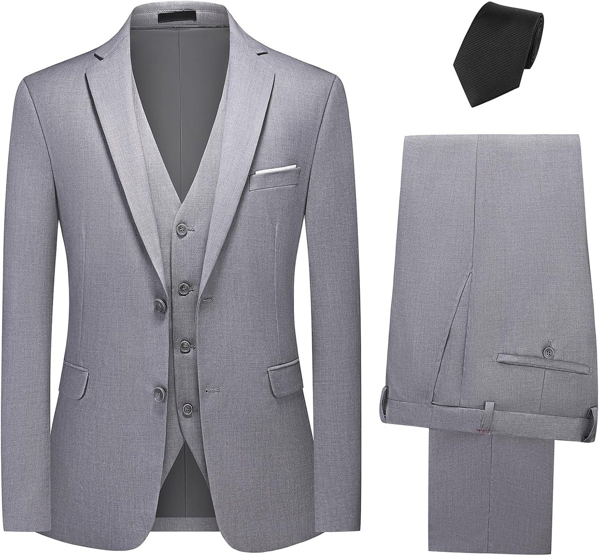 3-delig, bruiloft, zakelijk, slim fit, smoking met twee knopen, effen, modieus, blazer en broek, vest met stropdas