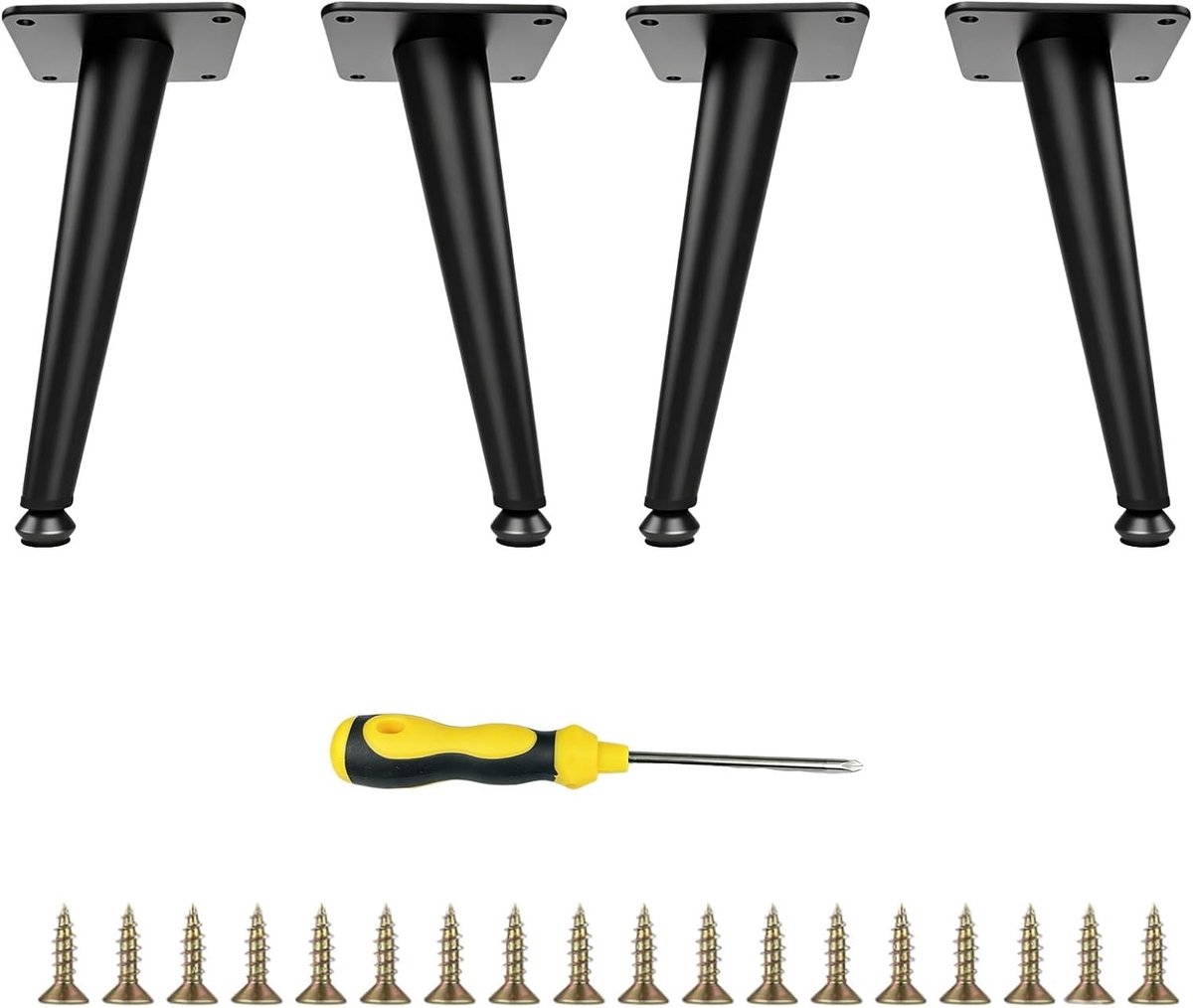 Poten, zwart, schuine meubelpoten, metaal, zwart, verstelbare tafelpoten, metalen kastpoten, meubelpoten, voor banken, tafels, tv-kast, leerstoel, schuine kegel (15,5 cm)