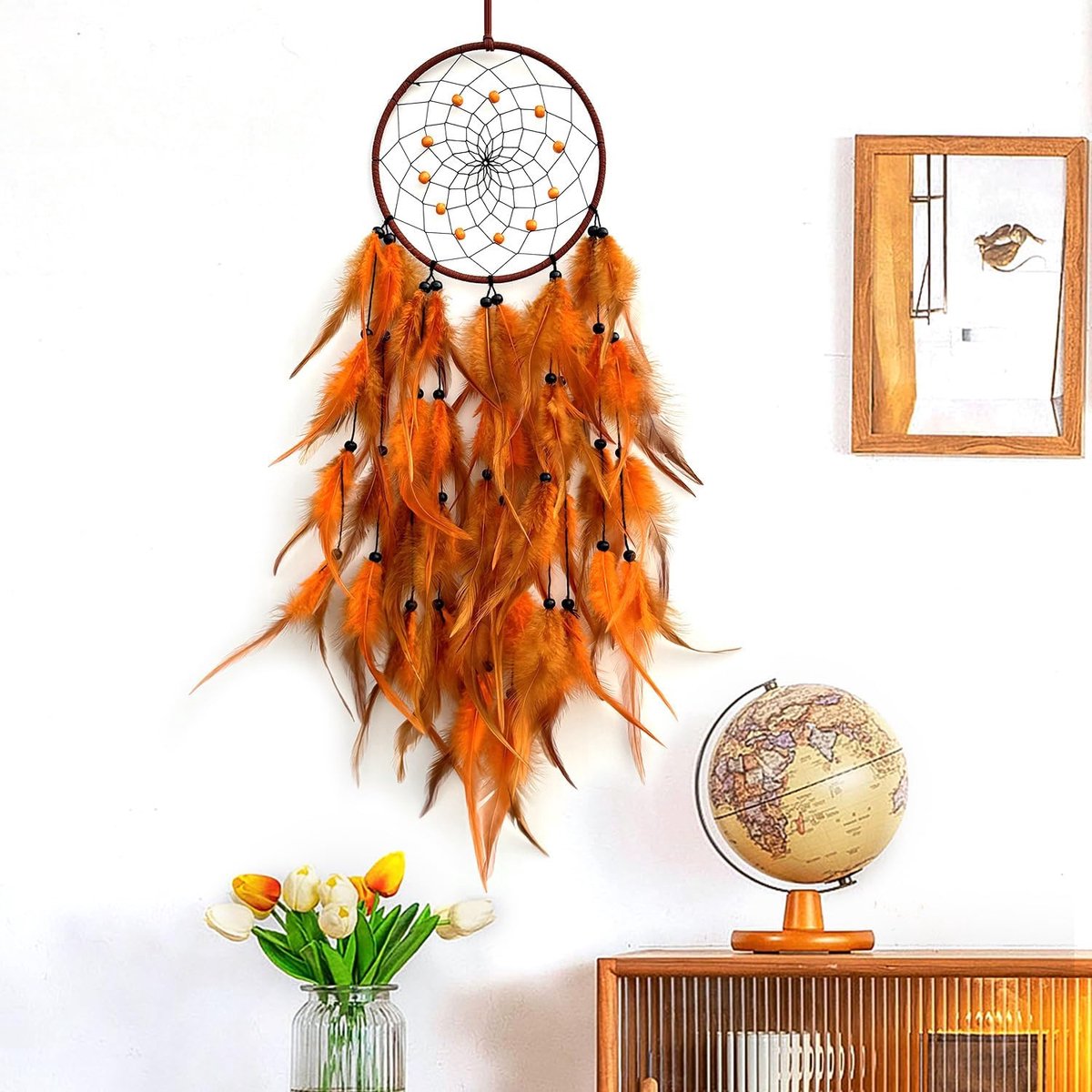 1/2 kleurrijke veer dromen veren hanger met parels, handgemaakte wandhanger, gehaakt, voor slaapkamer, woonkamer, woondecoratie