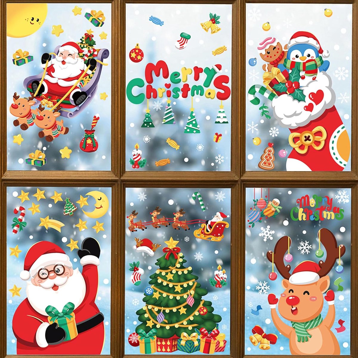 Raamstickers, statische raamstickers, pvc, statische raamstickers, kerstraamstickers, 6 stijlen met 246 elementen