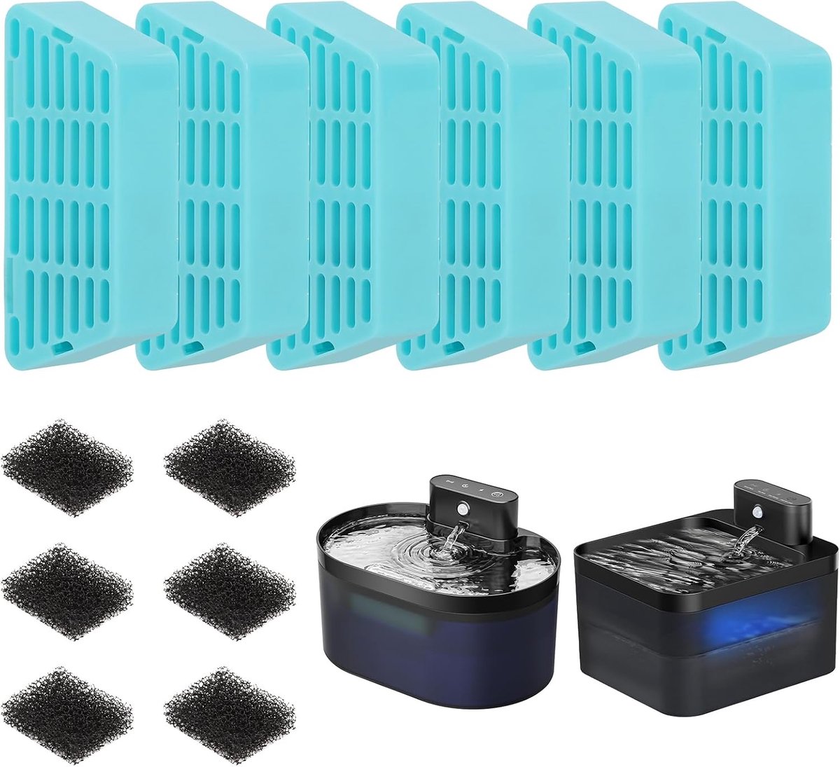 Shine Reservefilters voor katten, 6 stuks koolstoffilters, drinkfontein met 6 stuks schuimfilters Drinkwell, drinkfonteinfilter voor kattenfontein, draadloos