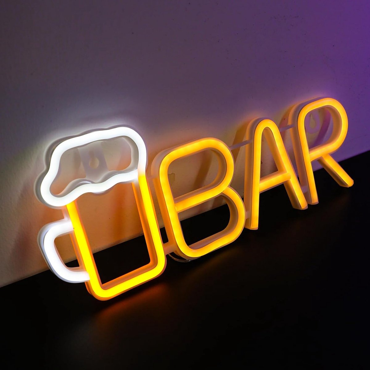 Bierneonbord, bar neonlicht, nachtlampje, 2 haken, stroomvoorziening via USB of batterij, neonlicht voor wanddecoratie, kinderkamer, bar, feest, kunstdecoratie, geschenken