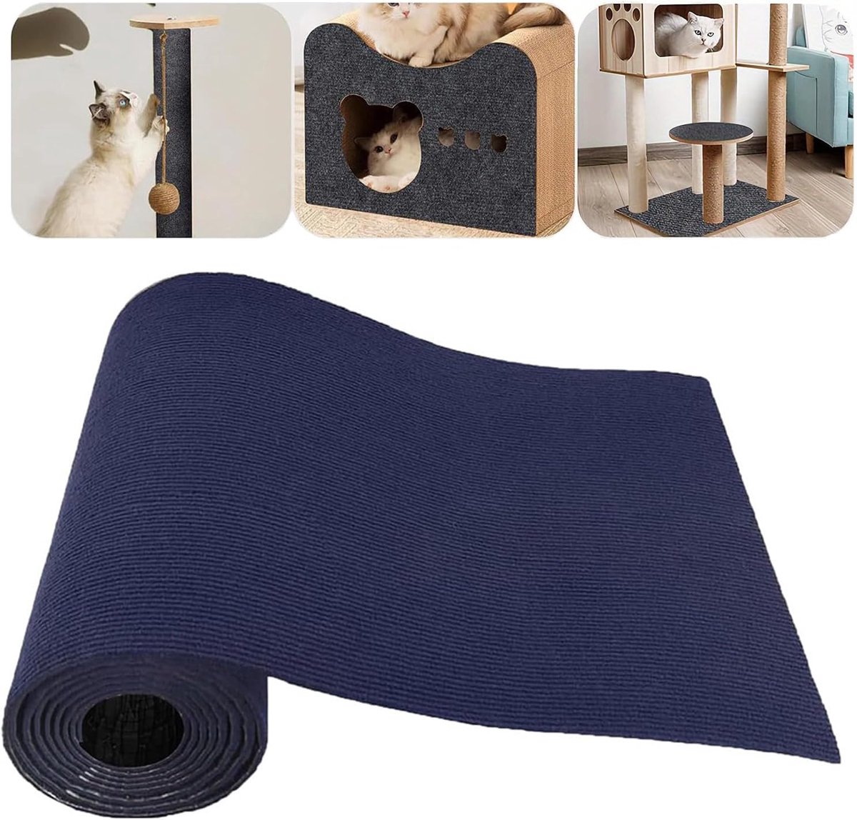 Krabmat voor katten, zelfklevende krabmat, 40 x 200 cm, trimbare zelfklevende krabmat, doe-het-zelf muurkrabber, krabplank, voor banken, muren (donkerblauw)
